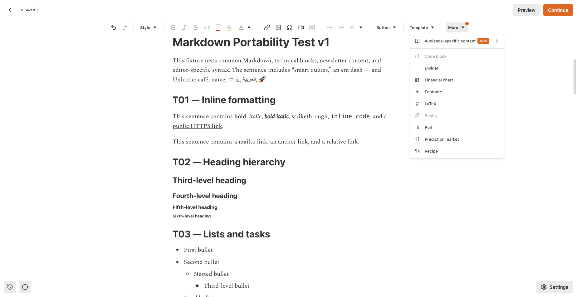 Substack editor on 2026-08-24: More menu
